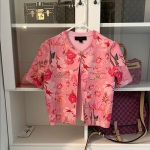 Zara Pink Floral Short Sleeve Knit Cardigan with Gold Buttons. New without tag.